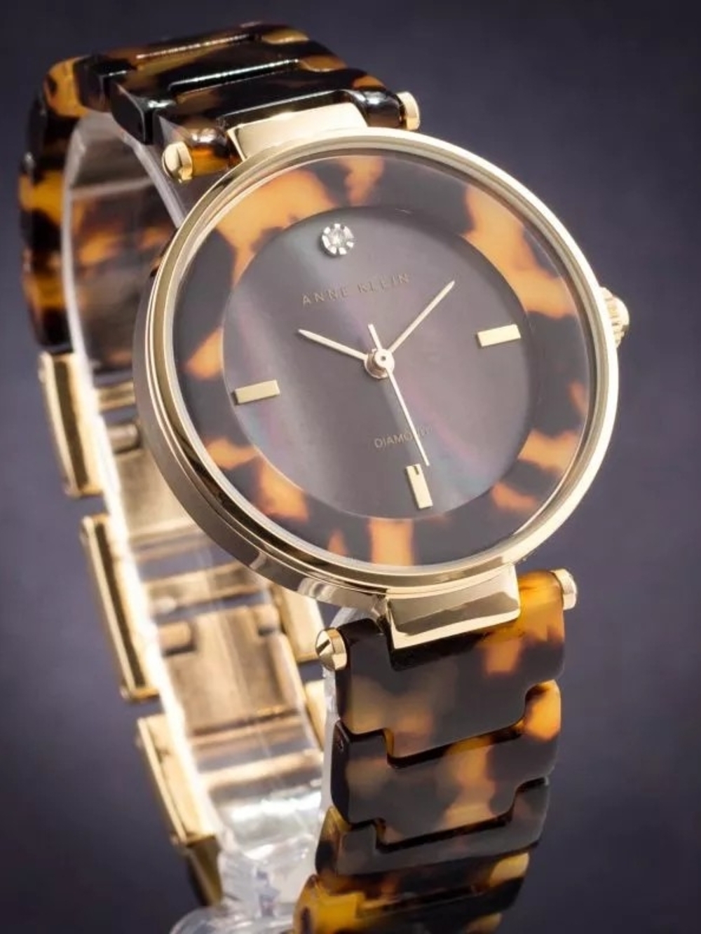 Anne Klein Women's Tortoiseshell Gold Tone Accent Bracelet Watch - Untested